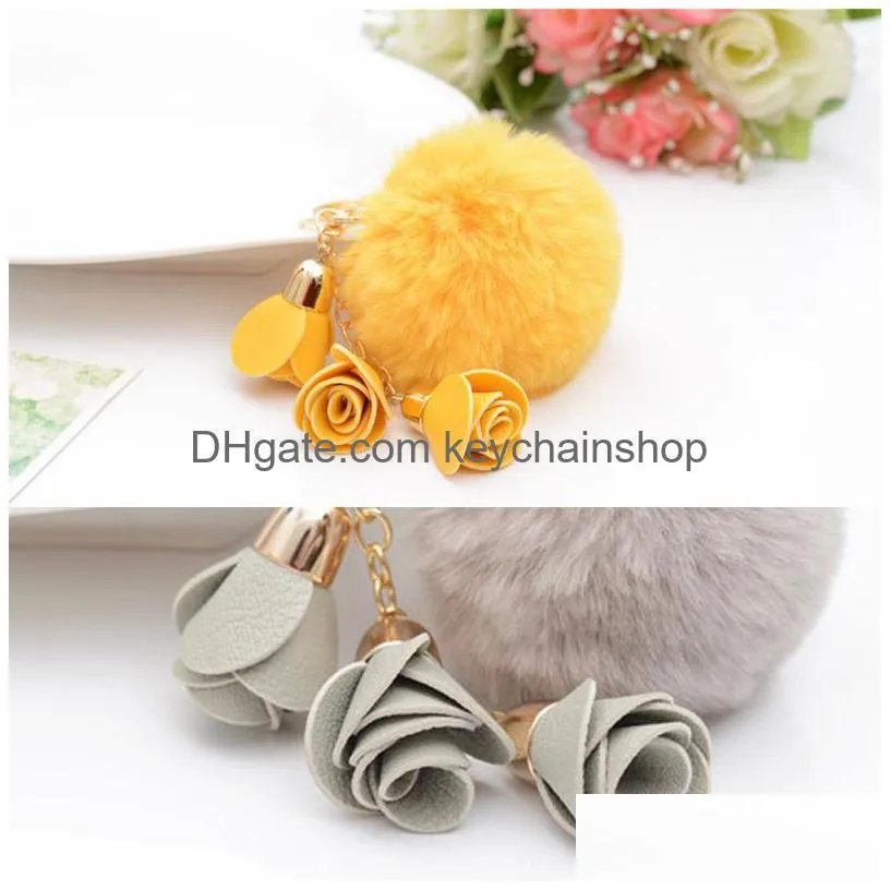 cute pompom car keychain for women men fur ball key ring holder pendant fashion key chain charm bag jewelry gift