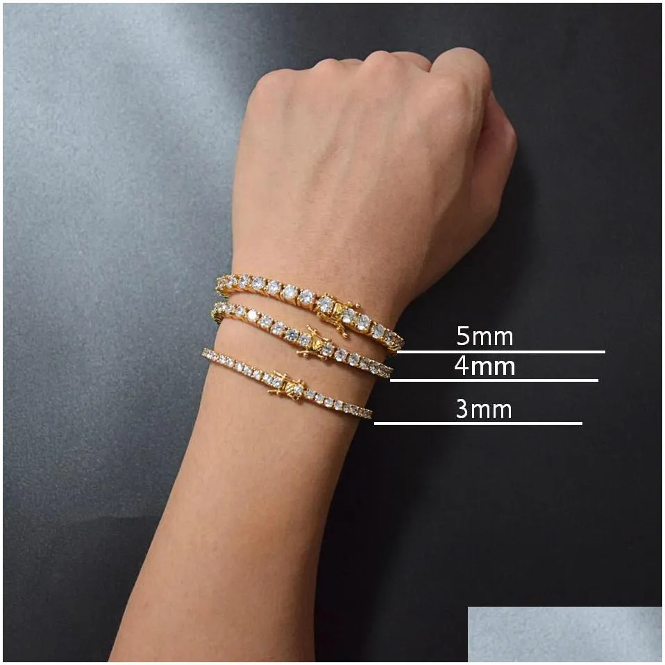 6mm 5mm 4mm 3mm tennis bracelet cz triple lock hip hop jewelry 1 row luxury men bracelets