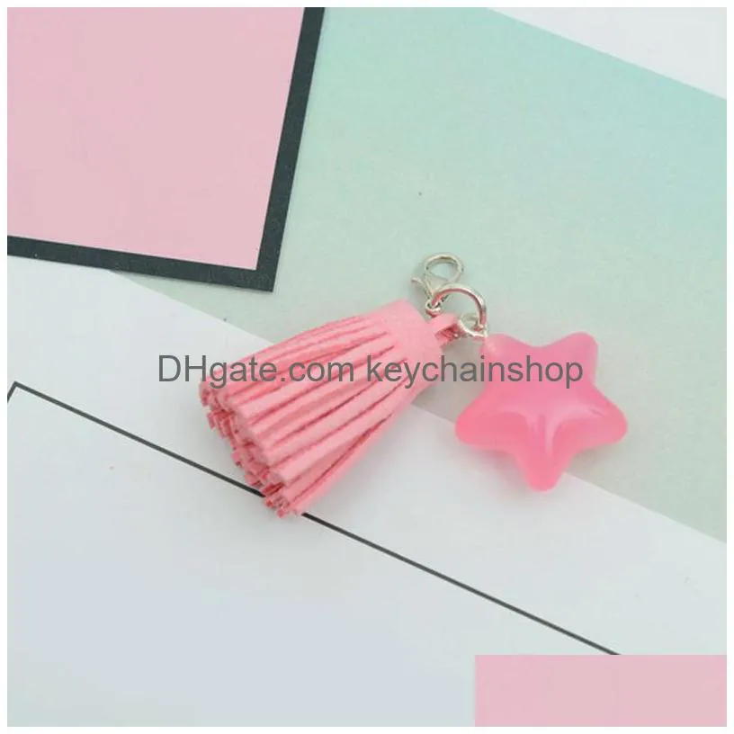 cute tassel car keychain for women men creative star key ring holder fashion key chains diy accessories