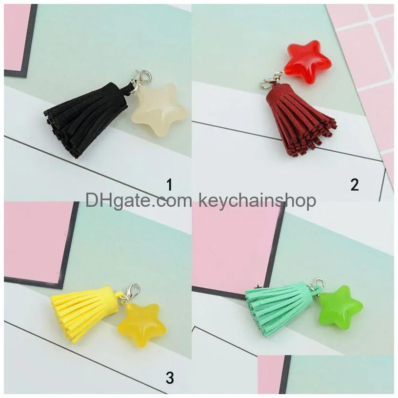 cute tassel car keychain for women men creative star key ring holder fashion key chains diy accessories