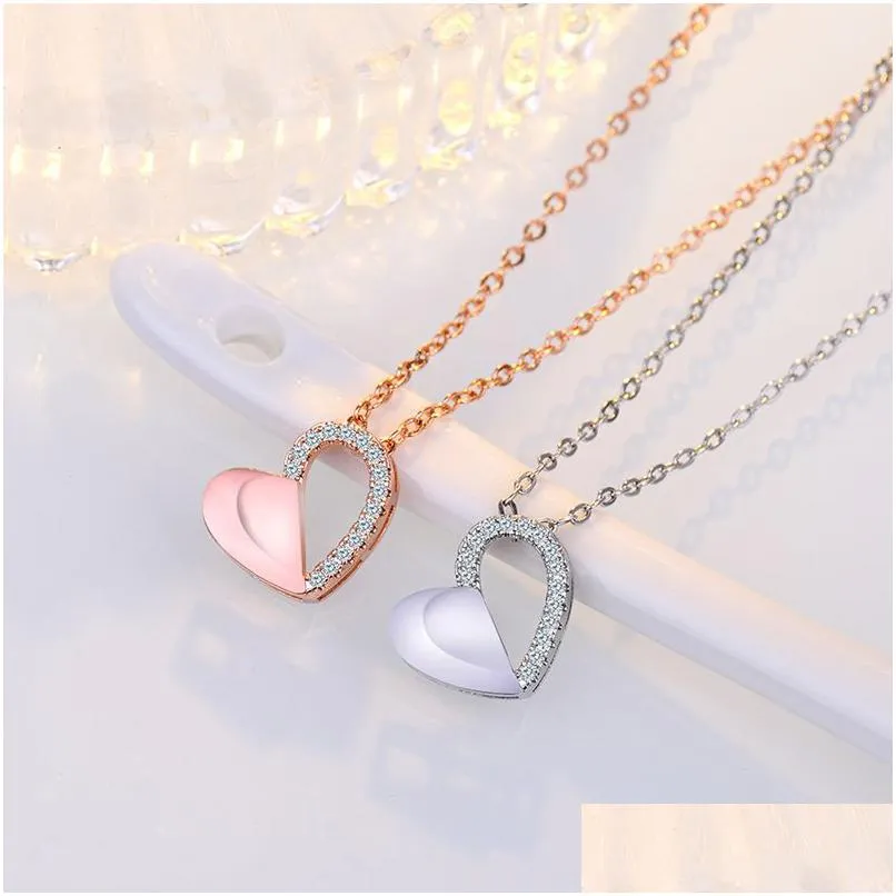 fashion double layer heart clear cz necklace silver chain necklace for women fine jewelry wedding gift