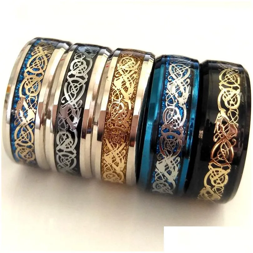 30pcs mix 316l stainless steel dragon pattern ring vintage mens cool fashion ring quality jerwelry wholesale hot sale brand new