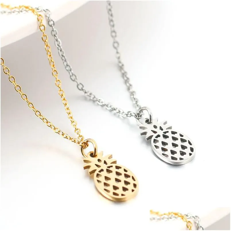 stainless steel necklaces tropical fruit pineapple pendant trendy fashion chain necklace for women girls collar pendants jewelry