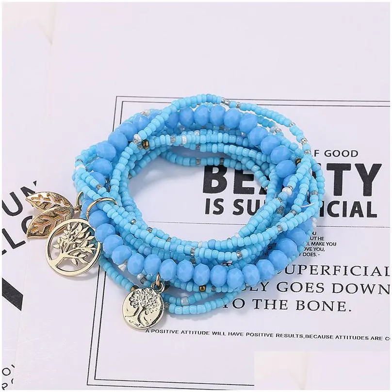 boho tree leave multi layered bracelet for women bohemian crystal seed beads bracelets african jewelry pulseras mujer