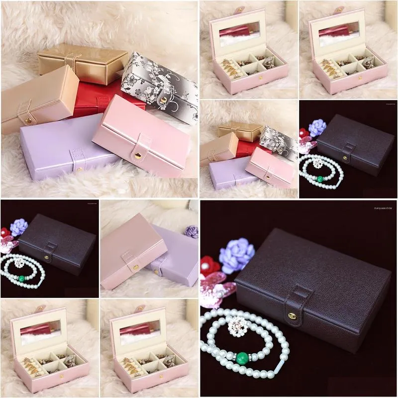 Jewelry Pouches Portable Box Organizer Display Travel Case Boxes Button Leather Storage