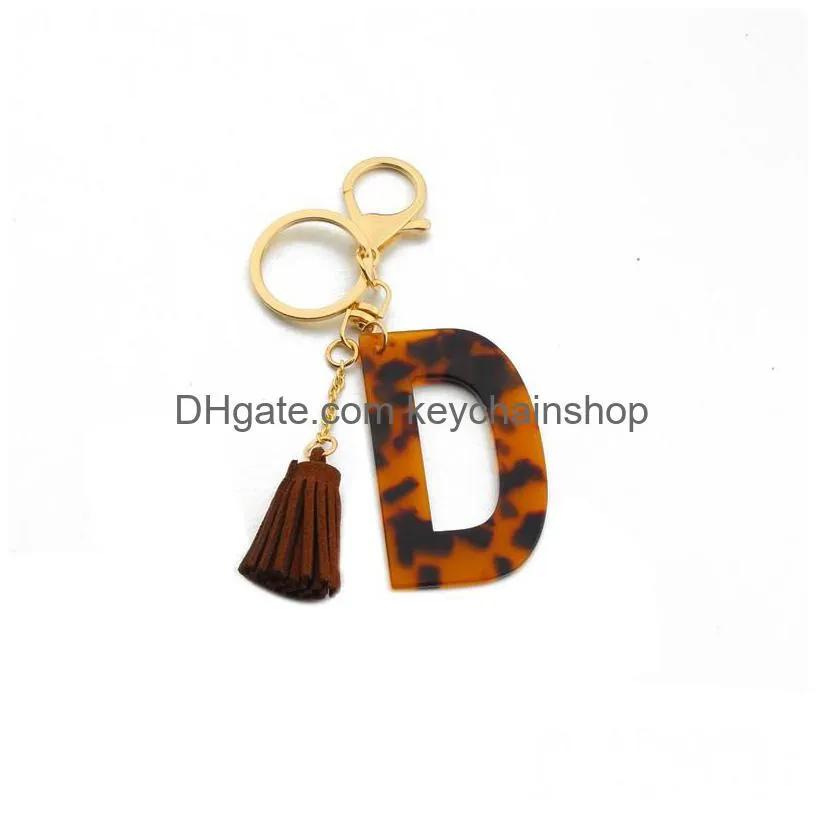 leopard print keychains a-z initial acetate pendant key chain ring cute car alphabet resin keyring holder charm bag couple gifts