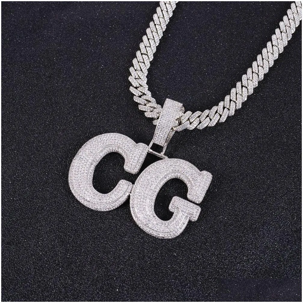 iced out pendant custom name necklace for men prong setting two layers white gold plated hip hop jewelry