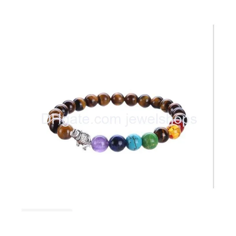 seven chakra elephant bracelet yoga energy healing stone lava tiger eye lapis amethyst stretch prayer beads bracelet for man and woman