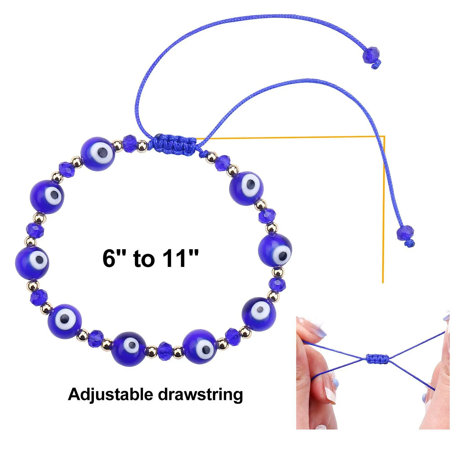 1pc classic evil blue eyes palm round glass beads bracelet wishing elastic rope chain bracelet for women`s fashion jewelry gift