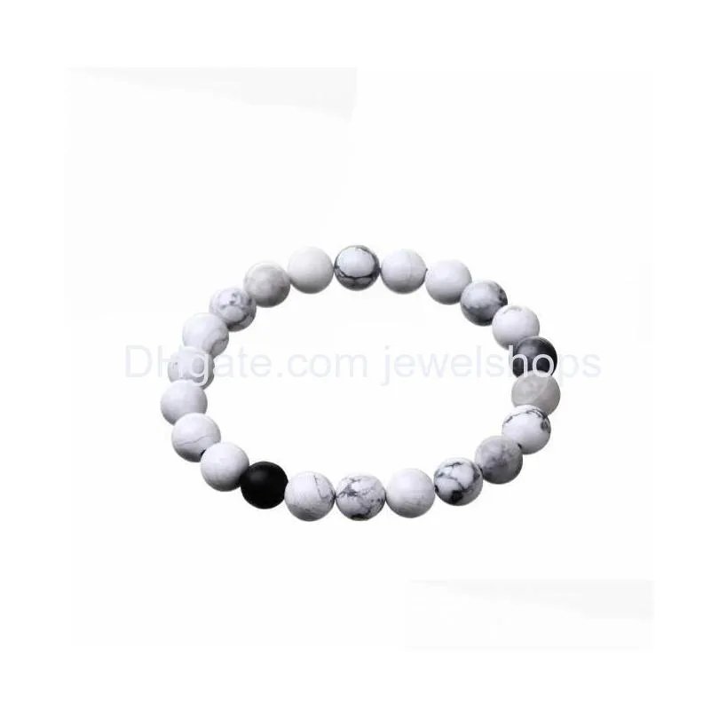 onyx white howlite couple bracelet matte natural stone bracelets set for lovers jewelry