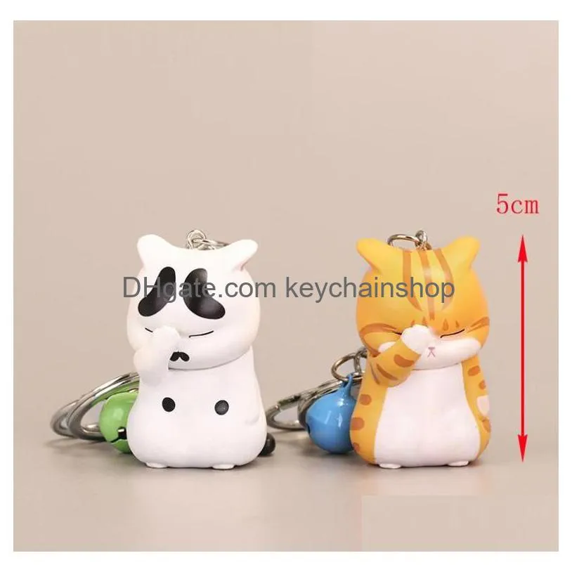 cartoon cute kitten face covering cat keychain resin key chain orange cats bell bag pendant small gift