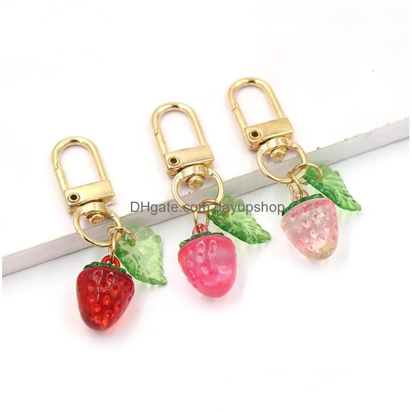 wholesale fruit straberry keychain acrylic key rings hangbag decoration zipper pull charm planner charms accessories