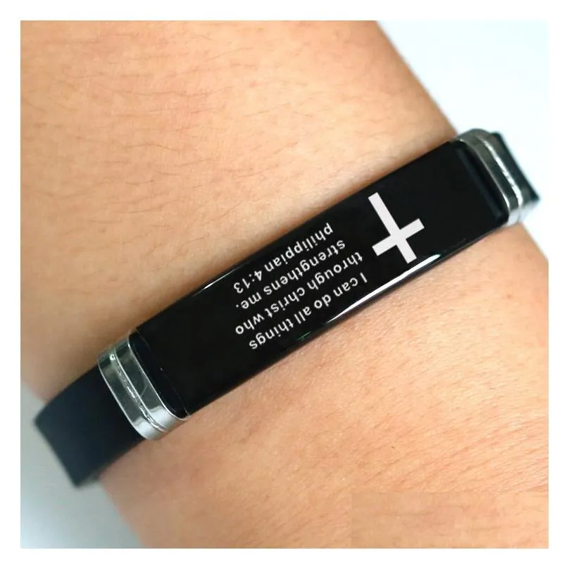 trendy cross jesus scripture quote bracelet christian bible verse inspiring faith stainless steel bracelets silicone wristband