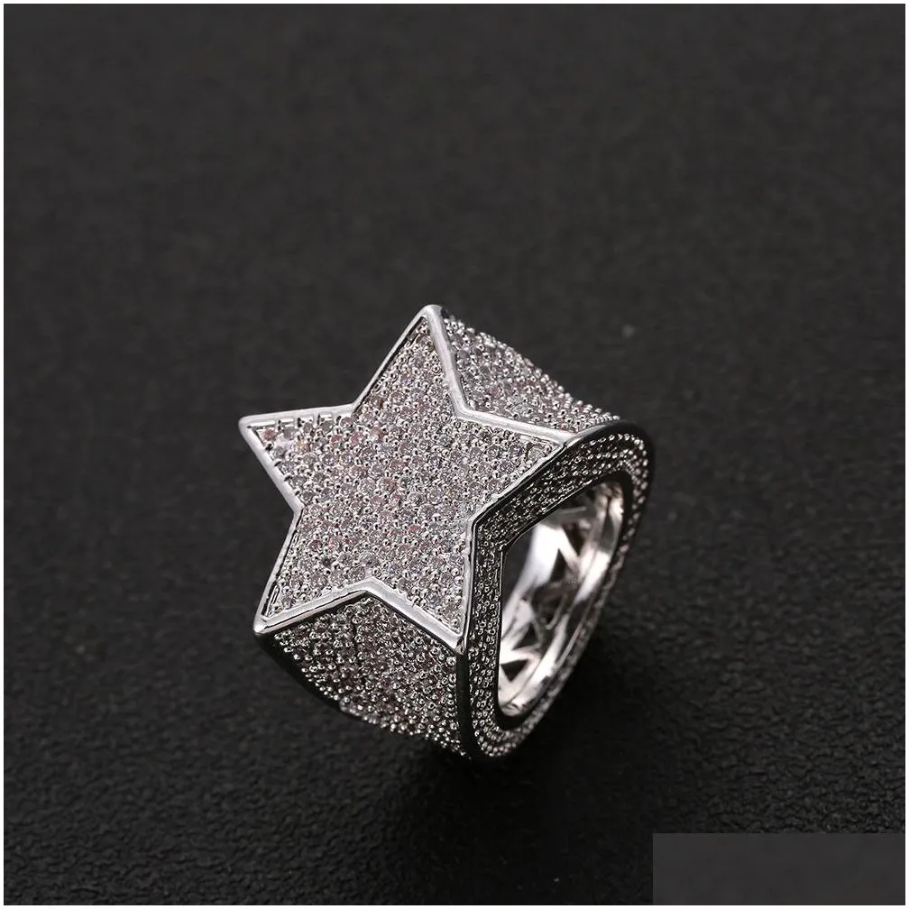 men fashion copper gold silver iced out star ring high quality cz stone star shape ring jewelry