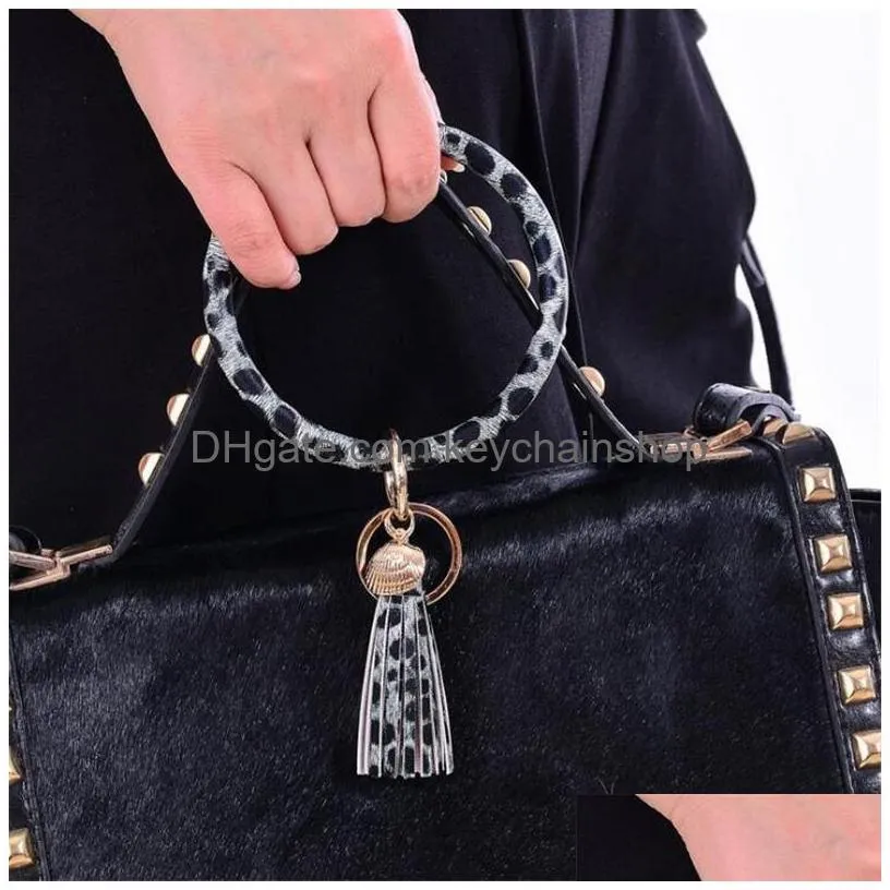 18 colors leather wristlet tassel leopard bracelet bangle key holder key chain ring leather wrap sunflower key ring bangle chains