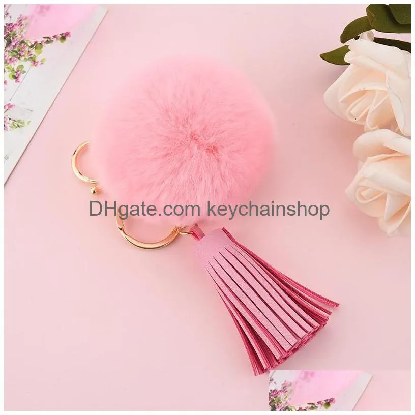 artificial rabbit fur key rings jewelry fashion fluffy plush ball keychains cute tassel pompom keyring bag charm for women