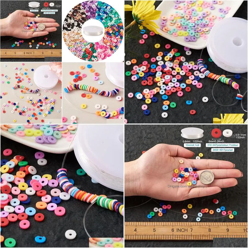 acrylic plastic lucite diy heshi bead stretch bracelets making kits with 3454~4917pcs 6mm handmade polymer clay heshi beads 10m elastic crystal thread