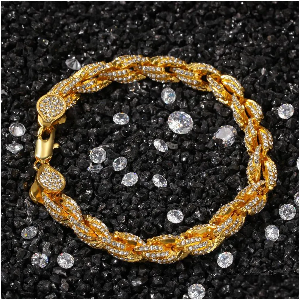 men items trendy 9mm 8inch iced out rope chain bracelet gold silver rosegold for men hip hop jewelry