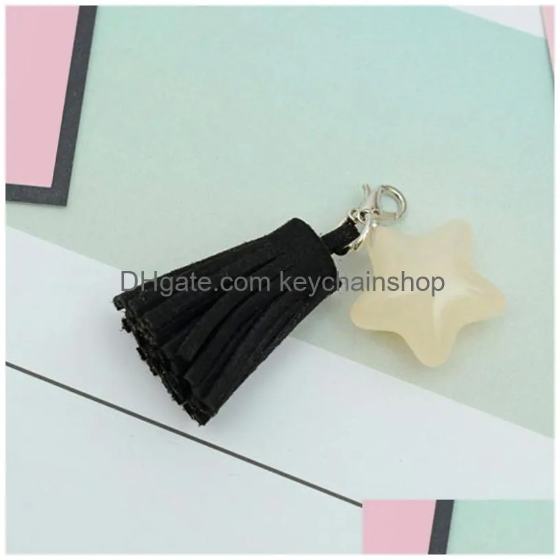 cute tassel car keychain for women men creative star key ring holder fashion key chains diy accessories