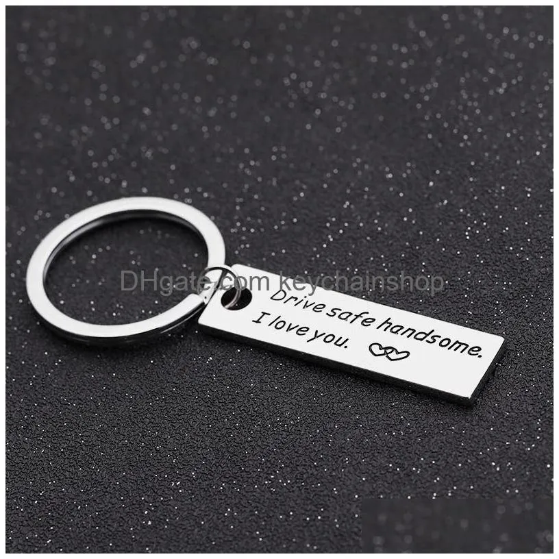 fashion couples lettering key rings for women men drive safe handsome i love you silver heart keychain jewelry friend gift