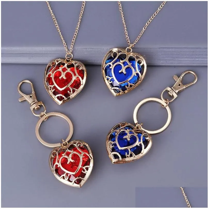 Legend Of Zelda Keychain Fashion Love Heart Shape Pendant Key Rings Bag Charms Car Keys Holder With Rhinestone Chain Necklace Gifts Jewelry