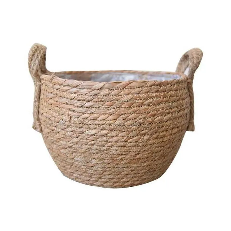 panier de rangement en rotin panier en osier dherbe de mer pot de fleurs pour le linge sale livraison directe 210615