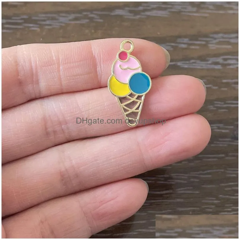 50pcs enamel charms ice cream cupcake pendant diy jewelry earrings pendants necklaces making coffee cup charm handmade accessories