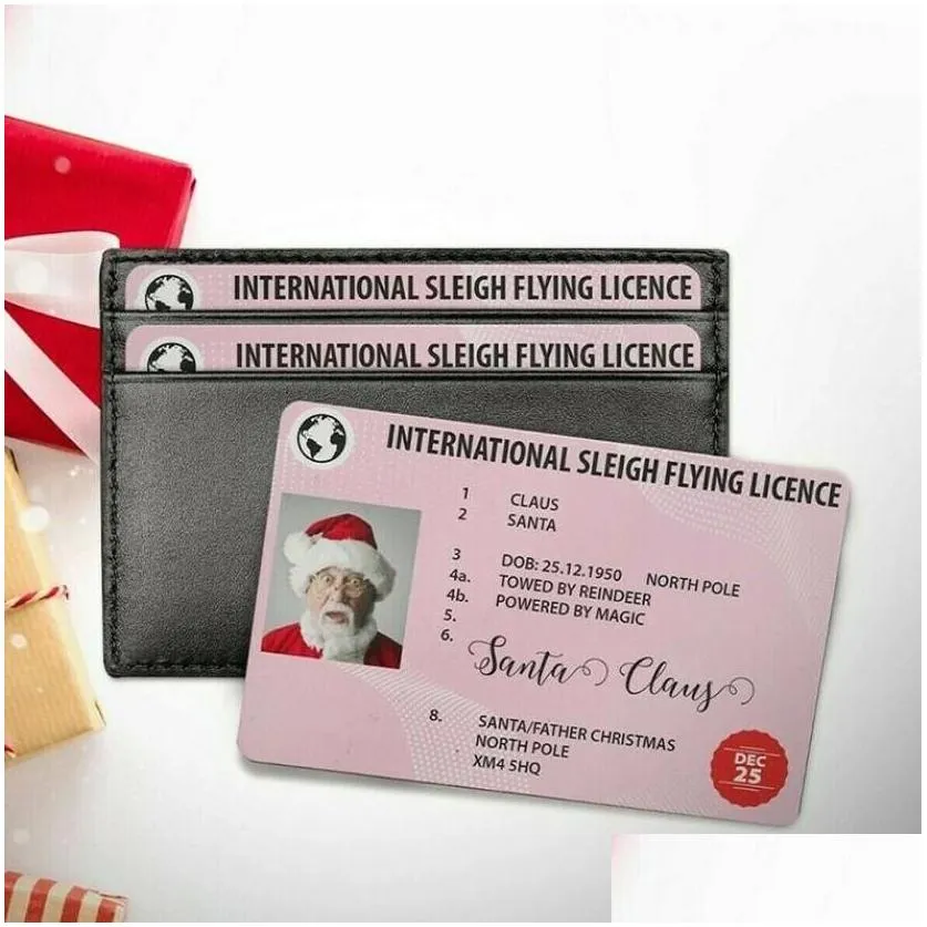 santa claus flight cards sleigh riding licence tree ornament christmas decoration old man driver license entertainment props 6 styels