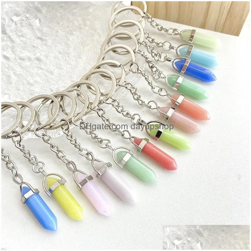 keychains lanyards 20pcs natural stone crystal quartzs keychain women men handbag hangle car key holder raw mineral stone keyring jewelry