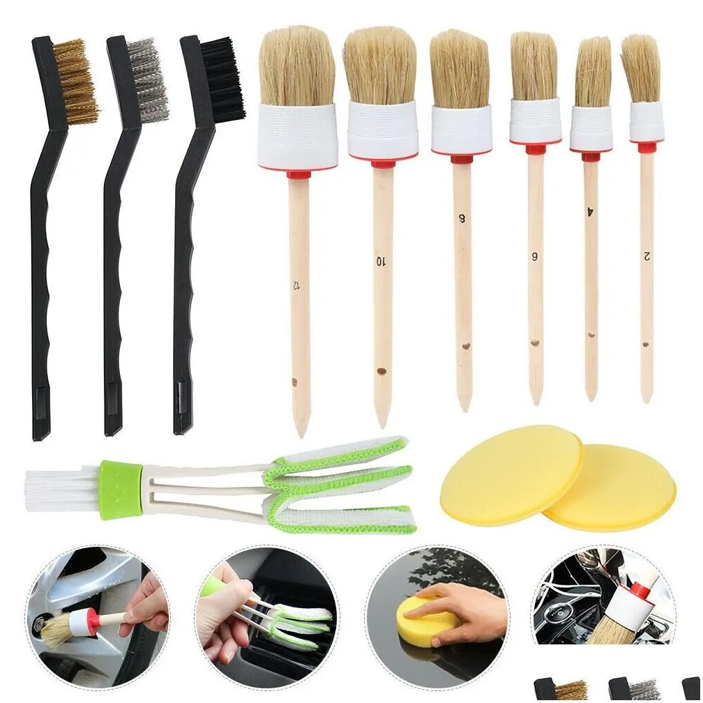 12pcs/1set professional car interior detail brush kit automotive interior cleaning brush boar hair wheel cleaning tools 201214