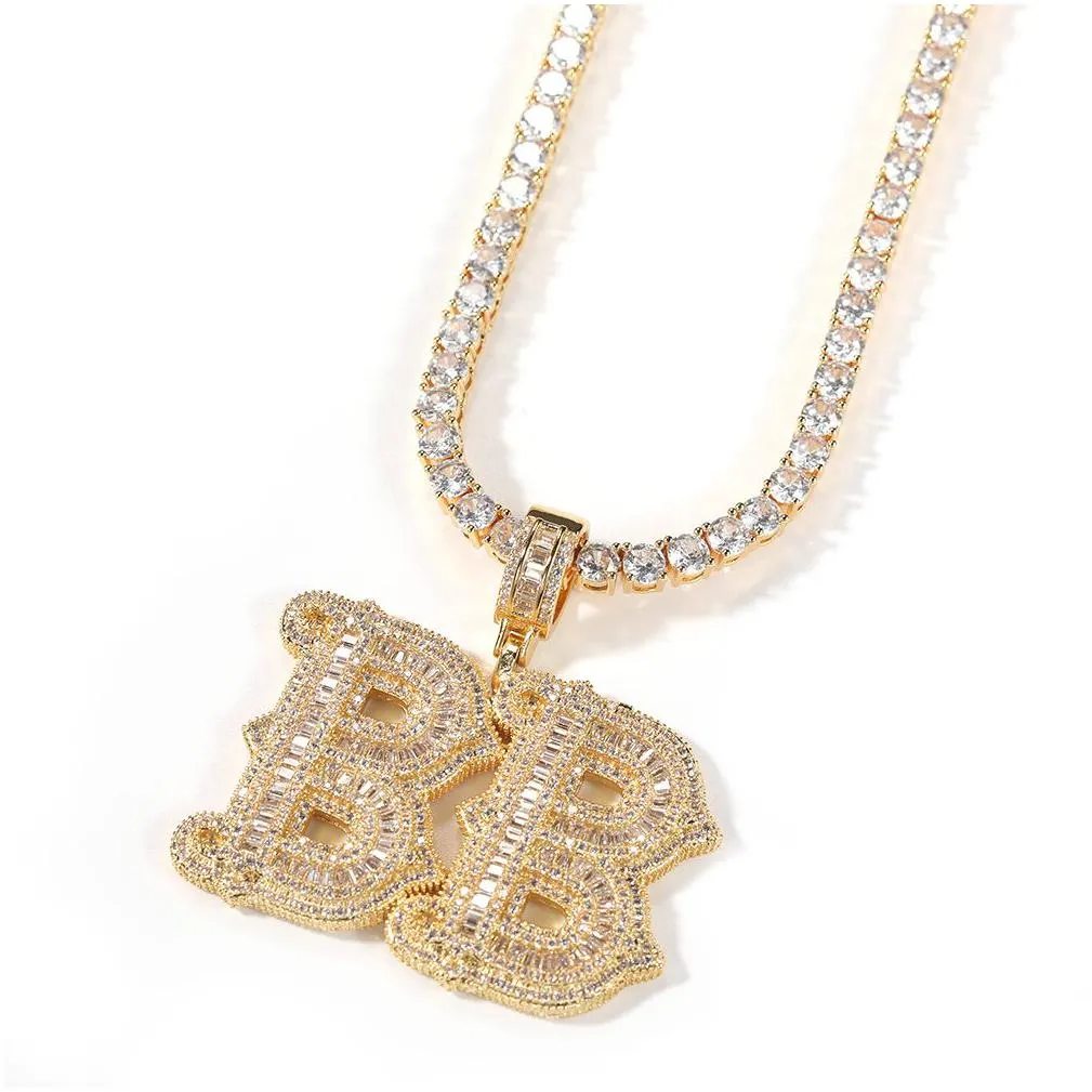 custom name iced out baguette cz initial letters pendant chain necklace hiphop punk jewelry for gift