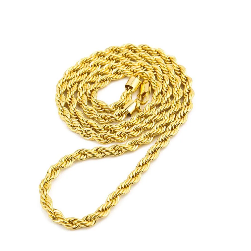 6.5mm thick 75cm long rope twisted chain gold silver plated hip hop heavy necklace for men women