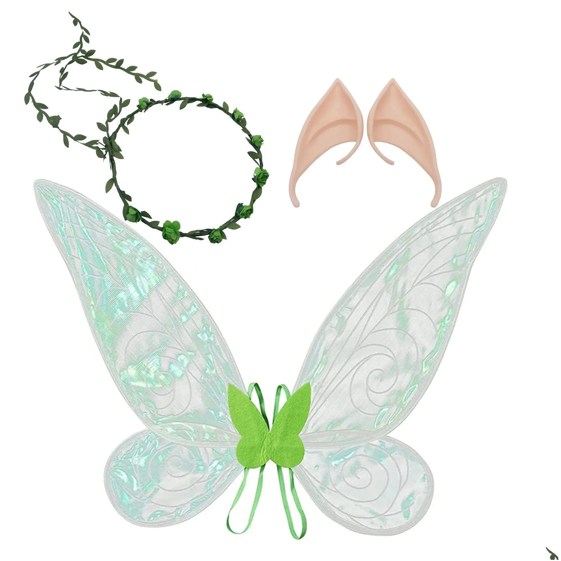 fairy wings for girls halloween costume dress up sparkling sheer wings with flower crown headband and elf ears set for kids adult 831s