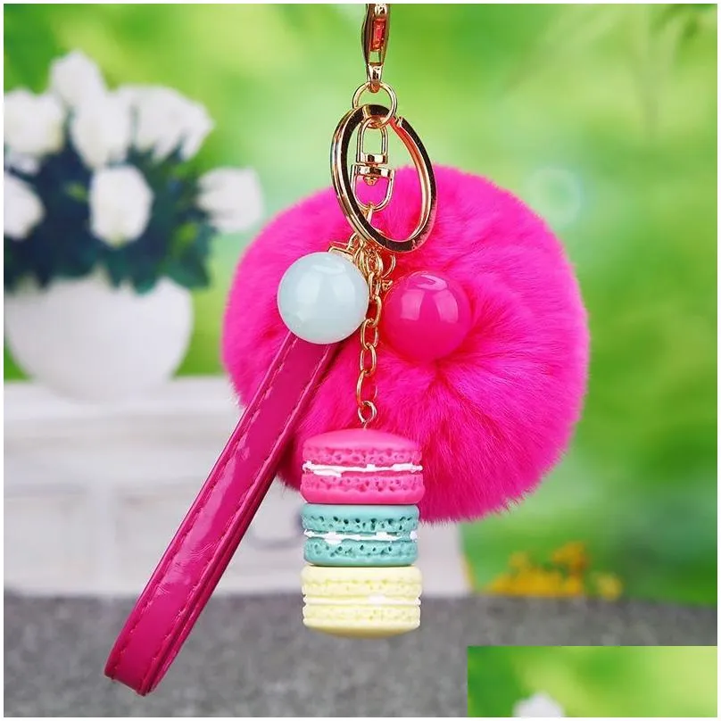 Fur Ball Key Ring Chain Macaron Keychain Jewelry Effiel Tower Beads Keyring Holder Fashion Resin Women Bag Pendant Charm Accessories for