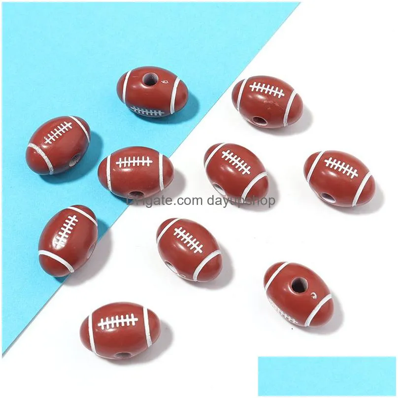 50pc/lot 18x12mm rugby football acrylic beads sport ball spacer bead 3.5mm hole fit for bracelet necklace diy jewelry making