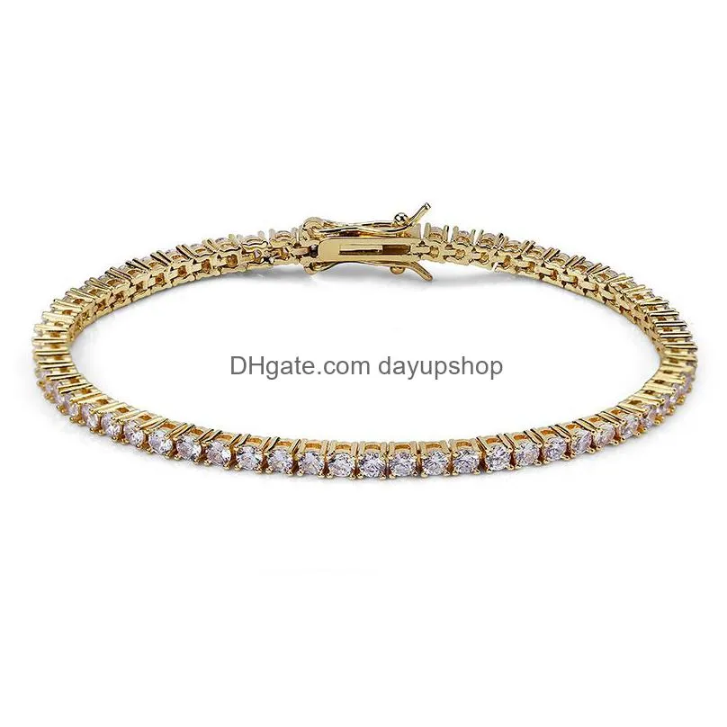 fashion hip hop iced out tennis chain aaa cubic zirconia copper bracelet diamond designer jewelry for men women 18k gold silver