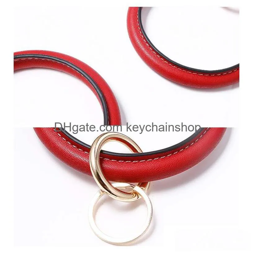 pu leather o bracelet key ring bangle tassel keyring circle wristlet keychain bangle keyholder for women girls jewelry