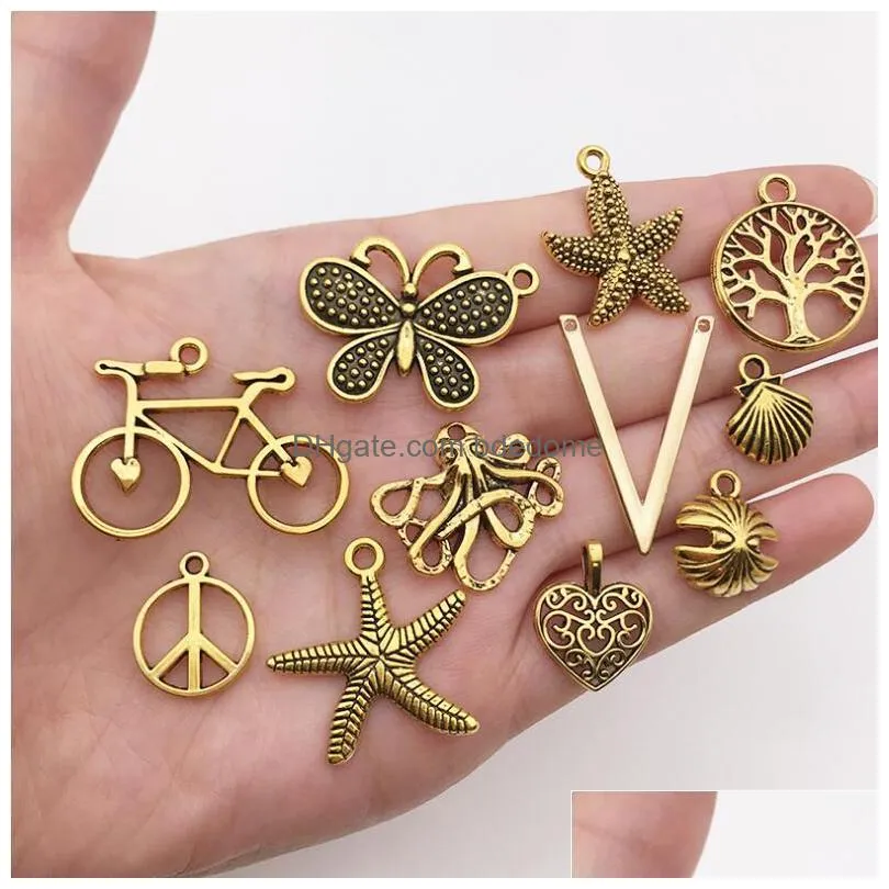 bulk diy jewellery accessories mix 100pcs different styles alloy charms pendants for bracelets earring jewelry findings factory direct sale