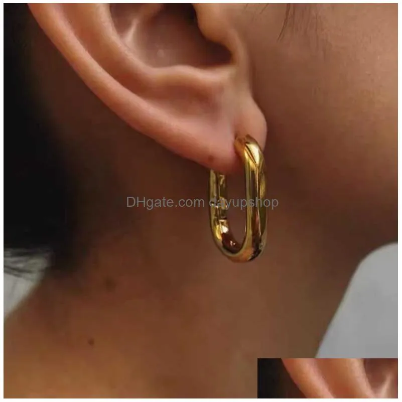 hoop & huggie gold chic water drop shaped earrings women`s chunky hoops geometrical brass minimalist wedding party jewelryhoop