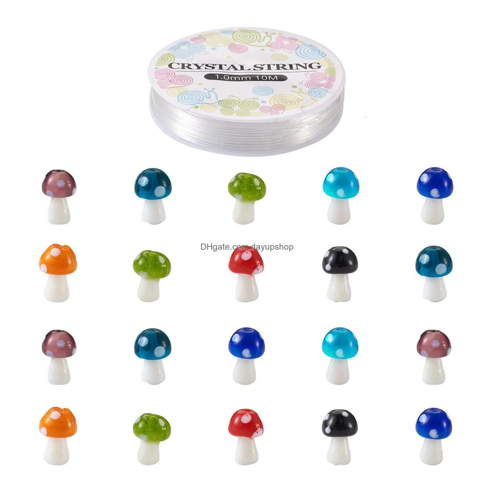 acrylic plastic lucite 1 set mixed color mushroom handmade lampwork beads elastic crystal thread diy children stretch bracelets jewelry making kit