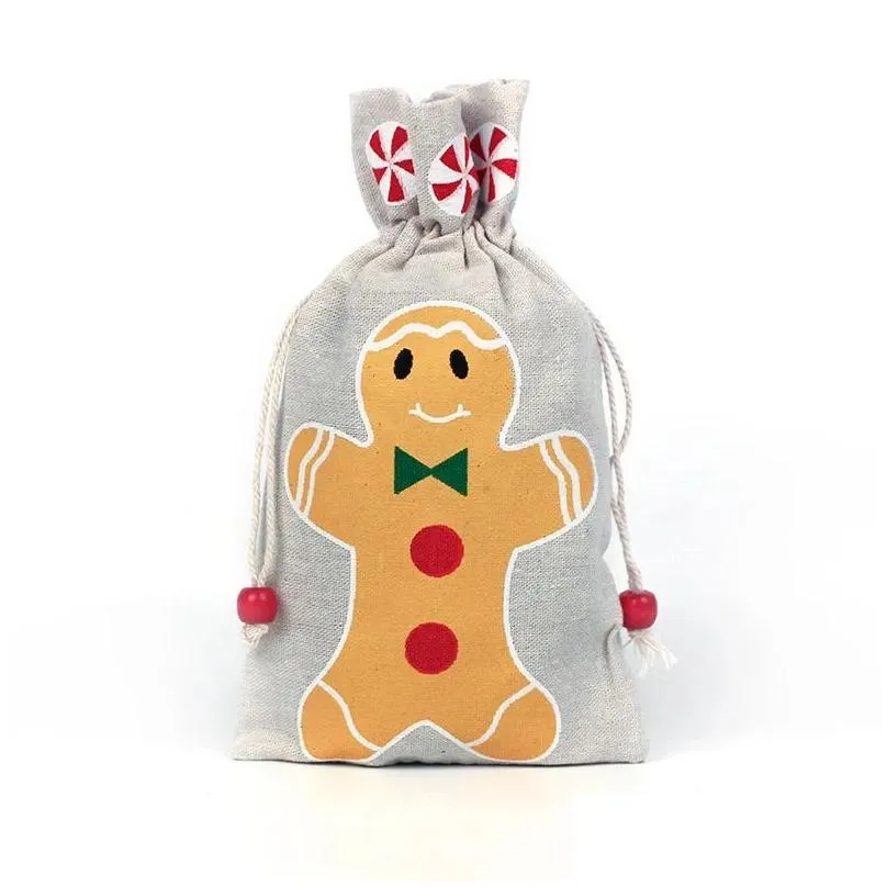 christmas linen drawstring gifts bag santa clause snowflake snowman xmas burlap storage pouch xmas birthday party candy bag