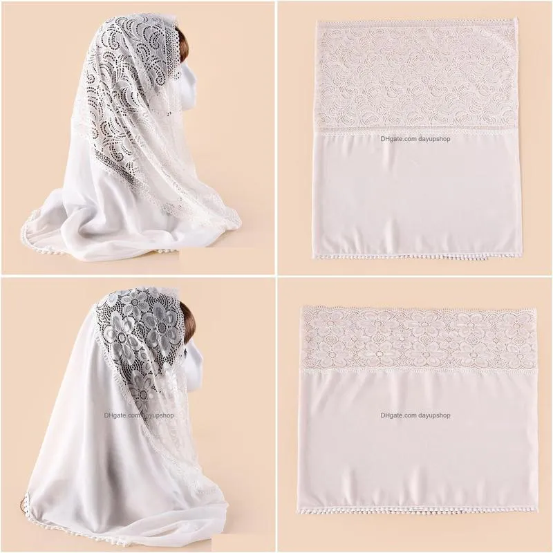 hijabs high quality catholic wedding veil prayer turban shawl church ladies flowers lace long scarf muslim women hijab scarves headwear