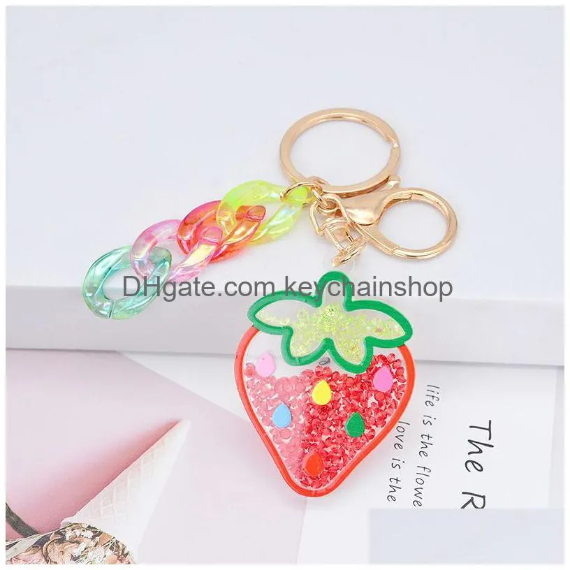 summer fruit key chain watermelon pineapple strawberry key rings key charm holder pendant plastic fruit keychain jewelry