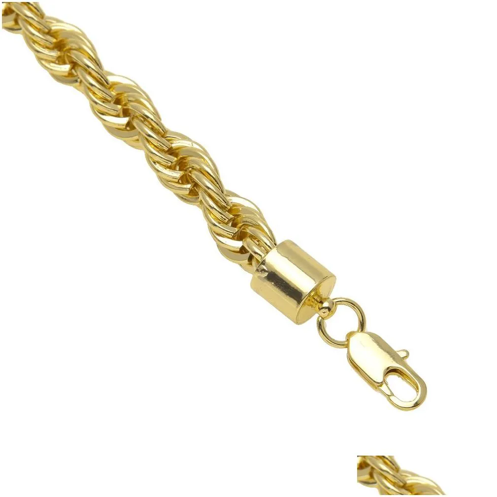 10mm thick 76cm long rope twisted chain 24k gold plated hip hop heavy necklace for mens