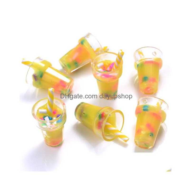 charms 10pcs colorful resin milk tea cup drink bottle glass pendants with inside for jewelry diy handmade necklace accessories