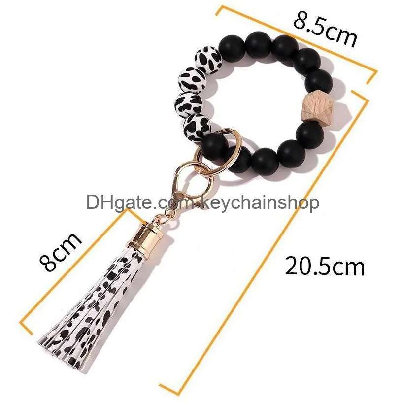 key ring silicone bead bracelet party favor wooden beads wrist keychain pendant prevent missing bracelets