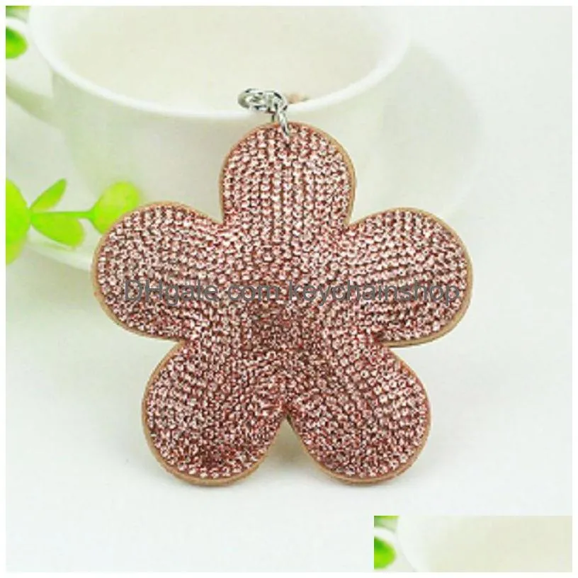 fashion plum car keychain for women girls flower rhinestone tassel key ring holder key chains jewelry accessories