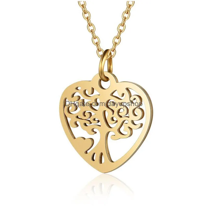 wholesale stainless steel necklace heart shaped tree of life pendant necklaces for women girls mother nana birthday gifts family