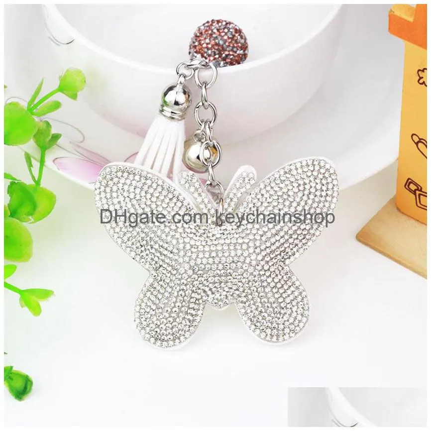 fashion butterfly pendant keychain for women girls rhinestone key ring holder pu leather car key chains accessories