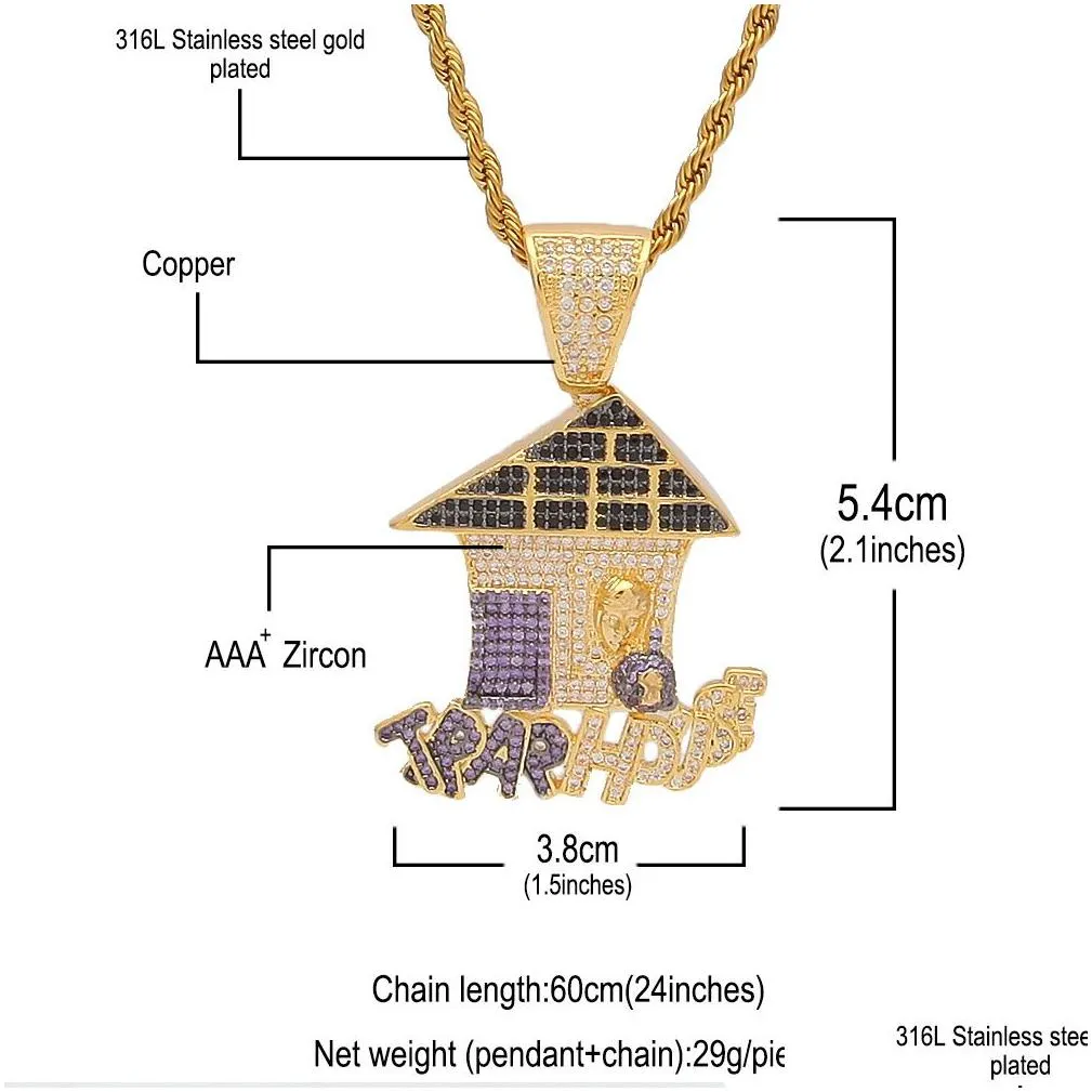 whosale trap house pendant cz bling purple iced out micro paved necklace for men hiphop jewelry